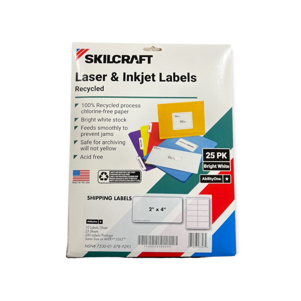 SKILCRAFT Recycled Laser and Inkjet Labels, Inkjet/Laser Printers, 2 x