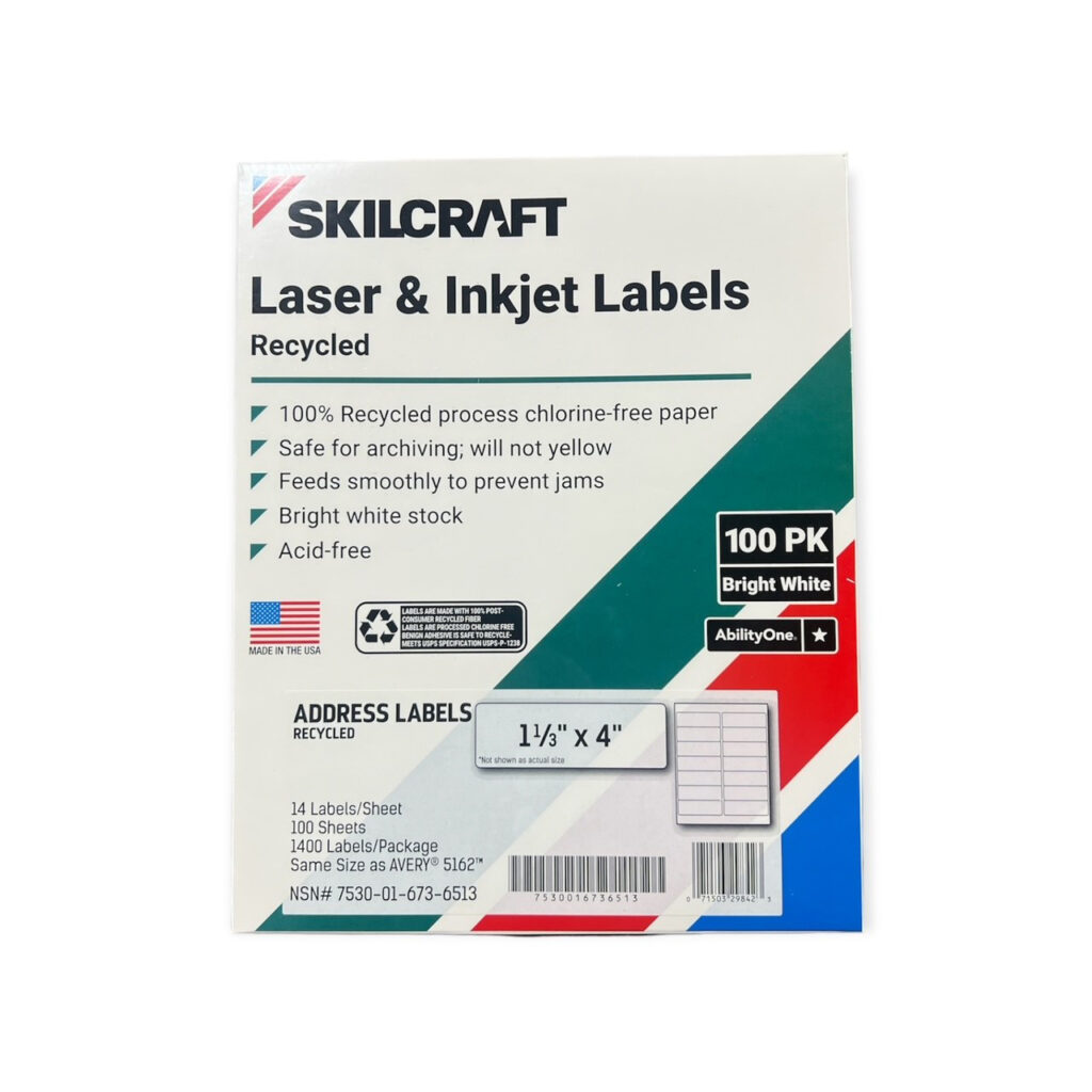 SKILCRAFT Recycled Laser and Inkjet Labels, Inkjet/Laser Printers, 1.33