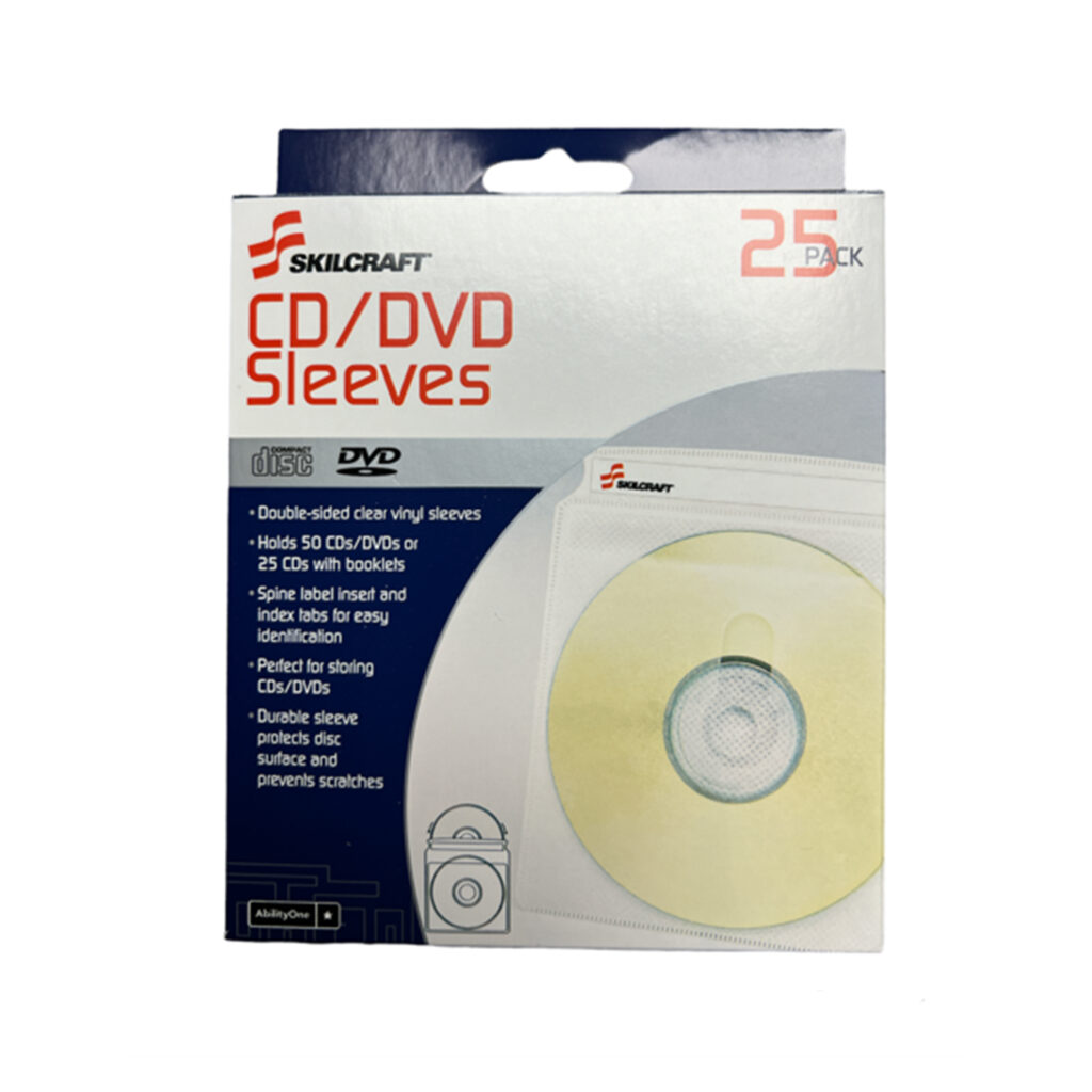 SKILCRAFT® CD/DVD Sleeve Pack™, 25 Doublesided Vinyl Sleeves with